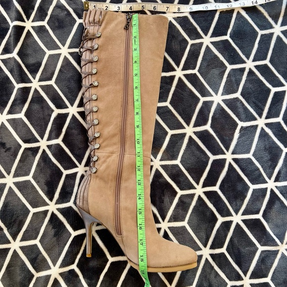 NWOT BOURNE BOOTS UK Designer Bejeweled Lace Up Satin & Suede Tan Sz EU37, US6.5 - Picture 13 of 15